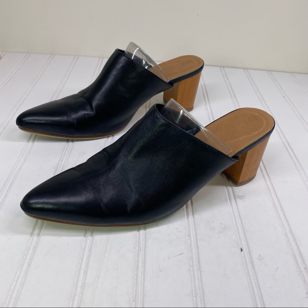 James Smith Le Point black leather mules